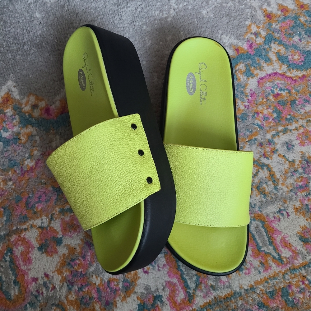 Dr. Scholl's lime green slides